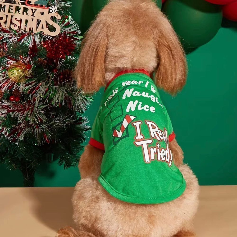 Christmas Shirt Letter Printed Pet T-Shirt Festive Pet Clothes For Small & Mediu
